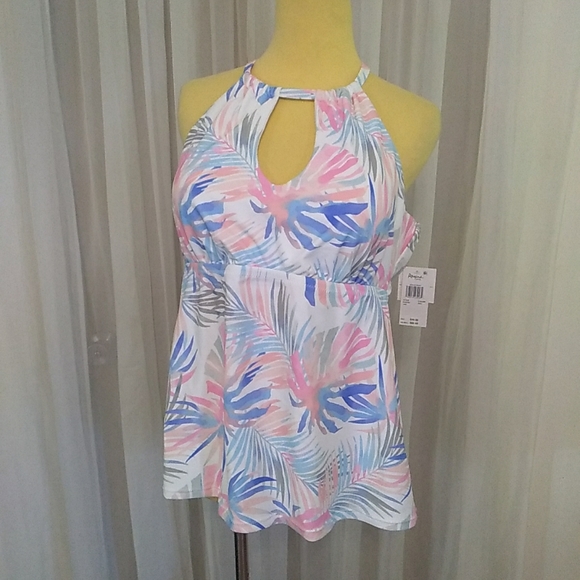 Raisins Curve Tropical Print Halter Swim Tankini Top - Picture 1 of 11